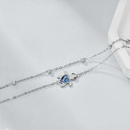 925 Sterling Silver Cat Butterfly Anklets Double Layered Chain for Birthday Women Ankle Bracelet Summer Beach Dainty Jewelry - style: D-Sea Turtle Anklet