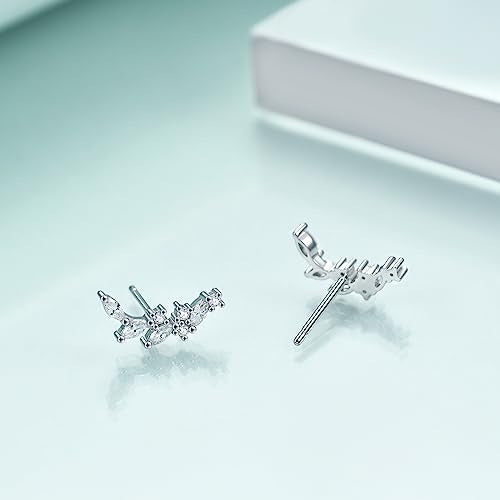 Rnivida 925 Sterling Silver Dainty Cz Climber Stud Earrings, Hypoallergenic Small Cubic Zirconia Ear Crawler Earring for Women - color: Cz Leaf - Silver