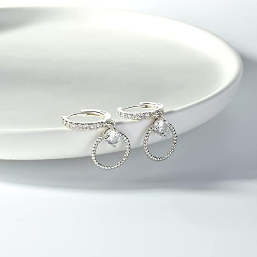 Sterling Silver Hoop Earrings with Drop Dangle for Women Hypoallergenic Twisted Earrings Huggie Hoop Earrings with Charms Trendy Cubic Zirconia Loop Earrings with Dangling Fashion Earring Gift for Her - size: Large