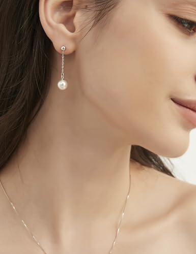 Mameloly Pearl Drop Earrings 925 Sterling Silver CZ 10MM Simulated Pearl Earrings for Women Dangle Trendy Jewelry for Women Hypoallergenic - color: Silver