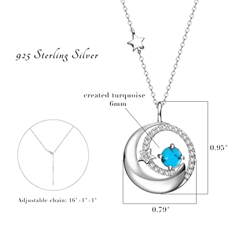 FANCIME Birthstone Necklaces 925 Sterling Silver Moon and Star Pendant Fine Jewelry Birthday Mothers Day Gifts for Mom Wife Her Daughter, Adjustable Chain 16+2" - color: Dec.-Turquoise