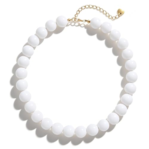 Chunky Beaded Necklace for Women 16mm Round Bead Resin Modern Statement Necklace Jewelry Accessories - color: white