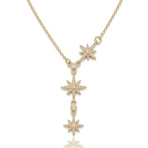 Lariat Gold Necklace for Women, Dainty Long Necklace Gold/Silver Plated Y-Shaped Pendant Necklace, Trendy Drop Necklaces Simple Gold Jewelry Gifts For Women - style: Star-Gold