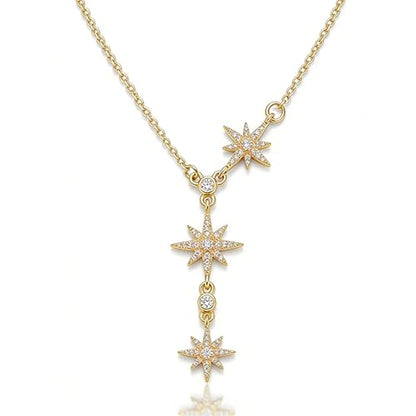 Lariat Gold Necklace for Women, Dainty Long Necklace Gold/Silver Plated Y-Shaped Pendant Necklace, Trendy Drop Necklaces Simple Gold Jewelry Gifts For Women - style: Star-Gold