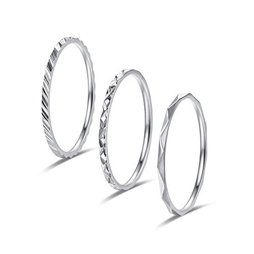 KAZITSAN 1mm 3pc Women Men Stainless Steel Rings fashion Plain Band Knuckle Stacking Midi Rings Silver/Rose Gold Wedding Band Comfort Fit - color: Silver