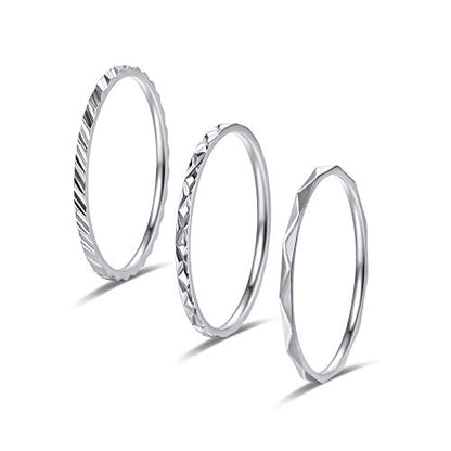 KAZITSAN 1mm 3pc Women Men Stainless Steel Rings fashion Plain Band Knuckle Stacking Midi Rings Silver/Rose Gold Wedding Band Comfort Fit - color: Silver