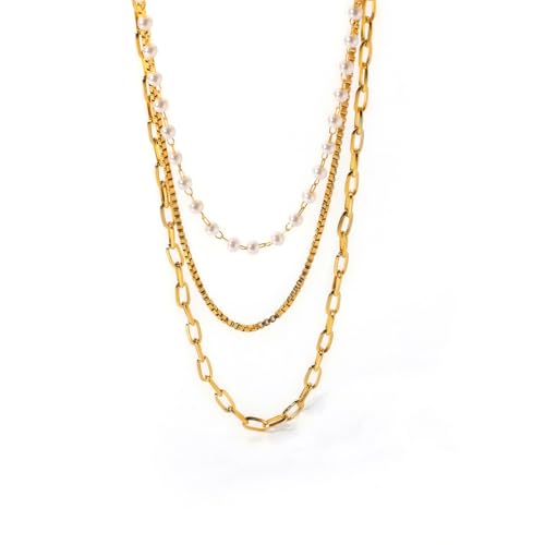 Layered Gold Necklaces for Women14K Gold Planted Non Tarnish | Cuban, Herringbone,Figaro,Paperclip Chain Layering Stack Choker Necklace , Trendy Jewelry Gift for Women - color: C