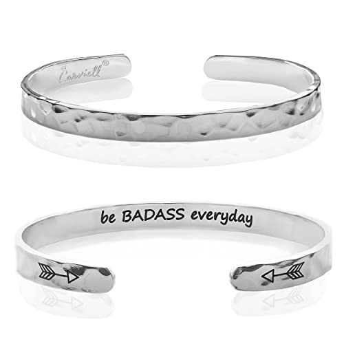 Bracelet - Gifts for Women – Inspirational, Friendships, Love, Mom, Daughters, Sisters, Christian, Graduations, Memorials & Wedding Gifts – 100+ Phrases – Stainless Steel, Gift Ready - color: BADASS Gift - Be BADASS everyday - SILVER