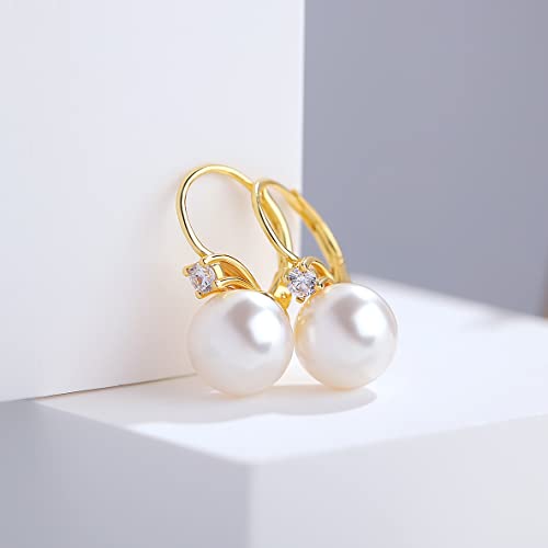Pearl Earrings for Women Pearl Leverback Earrings 925 Sterling Silver - color: A4-zirconia-yellow