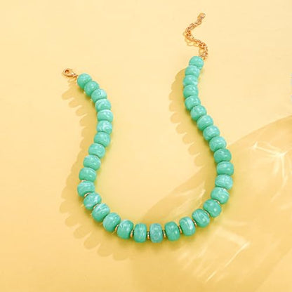 Beaded necklace for Women Boho Bead Gemstone Chunky Necklace Big Bead Necklace Fashion Trendy Summer Necklaces Jewelry Gifts - color: Mint-Green Beaded