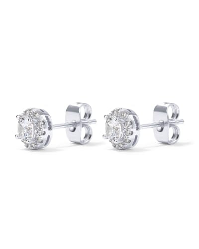 PAVOI 14K Gold Plated 925 Sterling Silver Post Brilliant Round Faux Diamond Halo Earrings - Premium Cubic Zirconia - style: 6.35mm Round