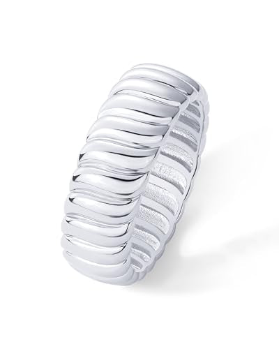 PAVOI 14K Gold Plated Chunky Statement Ring | Chunky Stackable Wide Band for Women - color: White Gold