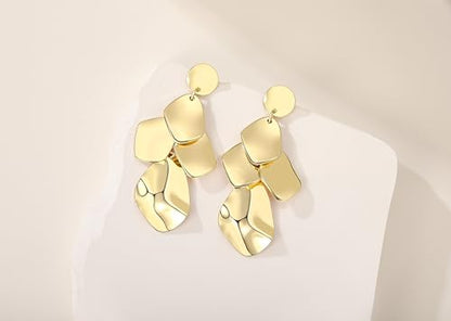 Sylph Large Gold Earrings for Women, Chunky Gold Statement Drop Dangle Earring Maple Leave Ginko Leaf Jewelry Gifts - style: Large Chandelier Earrings