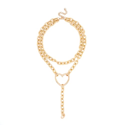 FUTIMELY Layered Chunky Y Necklace,Minimalist Plated Gold Geometric Thick Chain Lariat Necklace,Charming Adjustable Hip Hop Collarbone Necklace for Women - color: Gold