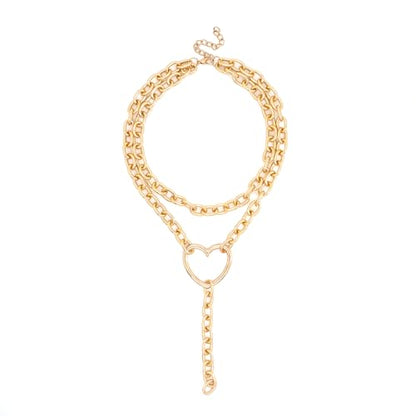 FUTIMELY Layered Chunky Y Necklace,Minimalist Plated Gold Geometric Thick Chain Lariat Necklace,Charming Adjustable Hip Hop Collarbone Necklace for Women - color: Gold