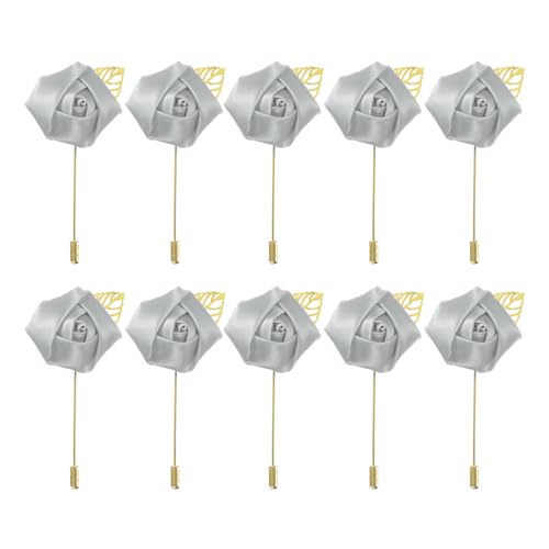 MECCANIXITY Groom Boutonnieres Rose Boutonnieres Pins for Wedding - color: Light Gray