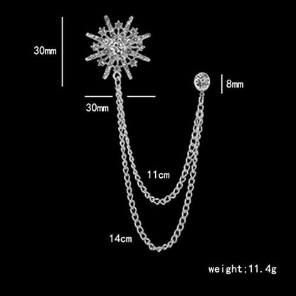 Collar Chain Pin for Men and Women - Hanging Tassel Brooch Lapel Pin for Business Suits - Bar Pin With Long Chain - Gifts - color: E: silver