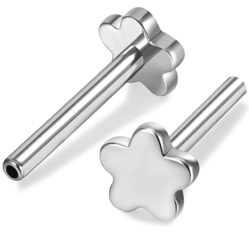 Threadless Bar G23 Titanium 20G 16G 18G Replacement Post Bar Flat Back Stud Earrings for Helix Cartilage Lobe Medusa Labret Nose Tragus Conch Piercing Jewelry - size: 20g 12mm, style: Flower,2Pcs Threadless Bars