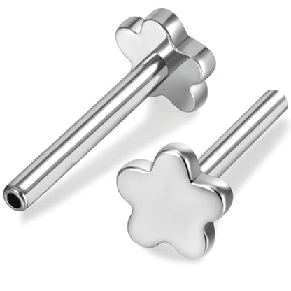 Threadless Bar G23 Titanium 20G 16G 18G Replacement Post Bar Flat Back Stud Earrings for Helix Cartilage Lobe Medusa Labret Nose Tragus Conch Piercing Jewelry - size: 20g 12mm, style: Flower,2Pcs Threadless Bars