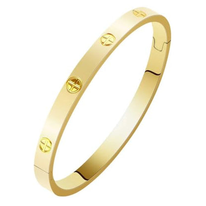 Women's Stainless Steel 18K Gold-Plated Cubic Zirconia Bracelet, Love and Friendship Jewelry Bracelet, Cuff Crystal Jewelry for Mother's Day, Father's Day, Valentine's Day, the Best Gifts for Married and Birthdays - color: Cross Gold