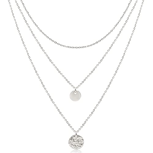 Aisansty Dainty Layered Choker Necklaces Handmade Coin Tube Star Pearl Pendant Multilayer Adjustable Layering Chain Gold Plated Necklaces Set for Women - color: Silver, style: Silver Disc&Moon