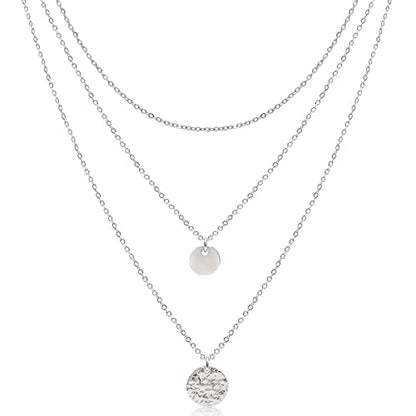 Aisansty Dainty Layered Choker Necklaces Handmade Coin Tube Star Pearl Pendant Multilayer Adjustable Layering Chain Gold Plated Necklaces Set for Women - color: Silver, style: Silver Disc&Moon