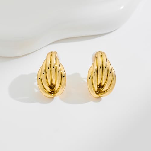 Gold Geometric Clip On Earrings for Women Chunky Gold Knot Link Clip Earrings Trendy Jewelry - color: Gold-F