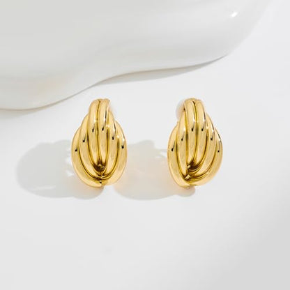 Gold Geometric Clip On Earrings for Women Chunky Gold Knot Link Clip Earrings Trendy Jewelry - color: Gold-F