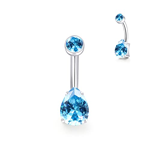 limerencia 14G G23 Titanium Belly Button Ring with Small Teardrop Cubic Zirconia 10mm Internally Threaded Navel Piercing Jewelry - color: Aquamarine