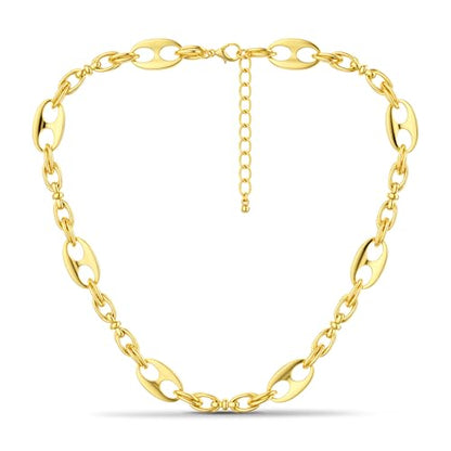 Gold Mixed Statement Choker Necklace for Women 14K Gold Plated Mariner Chain Necklace Chunky Fashion Paperclip Chain Jewelry - color: Gold-A