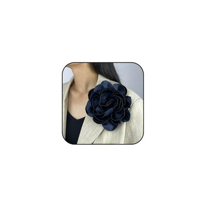 Dainty Satin Fabric Rose Flower Brooches 7.5in Extra Large Big Camellia Flower Brooches Lapel Pins for Women Wedding Party Dance Dress Clothes Accessories - color: Blue