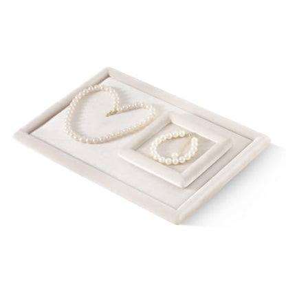 Velvet Jewelry Display Tray for Ring Earrings Necklace Bracelet Flat Tray - color: Beige, size: 12.99 × 9.06 in