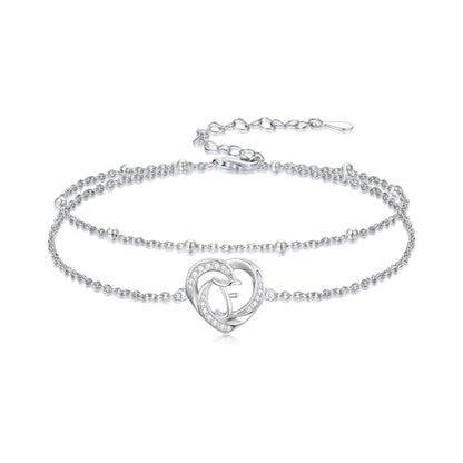 Dorunmo Initial Anklet 925 Sterling Silver Letter A-Z Layered Heart Anklet Beach Jewelry Birthday Gifts for Women - color: F