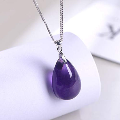iSTONE 925 Sterling Silver Natural Crytral for Womens Pendant Necklace, Gemstone Birthstone with 17.8" Silver Chain Ladies - color: Amethyst