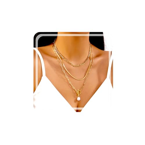 Gmai Layered Necklaces for Women Gold Plated 3/4/5 Piece Adjustable Stackable Necklace Set with Pearl Cross Coin Pendant Dainty Gold Silver Choker Chain Jewelry Gift for Her - style: Pearl 3PC