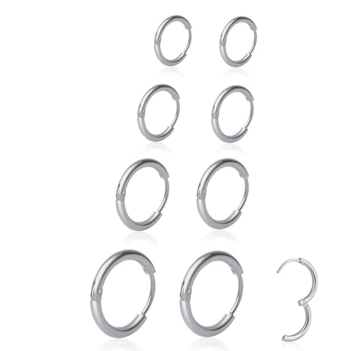 4 Pairs Small Hoop Earrings Set for Women, 316L Surgical Stainless Steel Huggie Hoop Earrings Hypoallergenic Cartilage Hoop Earrings for Helix Tragus Conch Piercing Jewelry for Women Men(Silver-1.6mm) - color: Silver, size: 6/8/10/12mm (Thickness: 1.6MM)