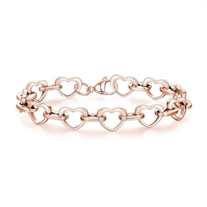 mnmoom Heart Bracelets for Women Stainless Steel with Rose gold, gold plating Heart links bracelets - color: Rose gold