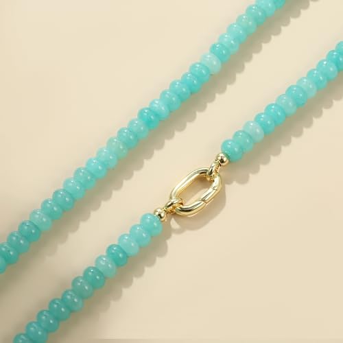 CONRAN KREMIX Colorful Stone Beaded Necklace for Women,Natural Gemstone Bead Choker Necklaces Boho Summer Beach Layering Necklace Jewelry Gift for Women - color: Light Blue