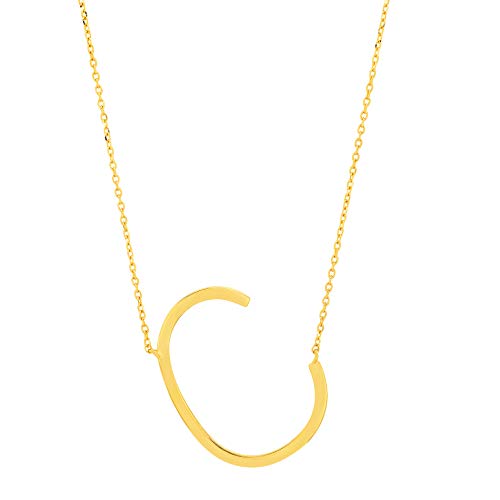 MAX + STONE 14k Gold Plated Sterling Silver Large Sideways Block Initial Letter Pendant Necklace for Woman with 16 Inches to 18 Inches Adjustable Chain and Spring Ring Clasp - style: Letter C