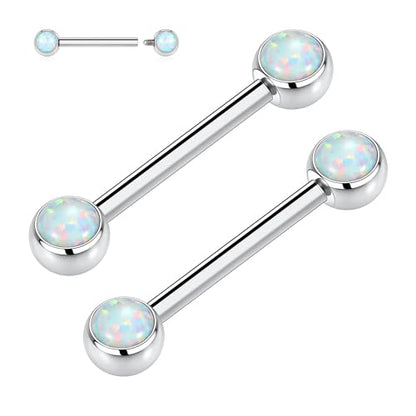 14G Nipple Rings Titanium Nipple Jewelry for Women Bridge Piercings | 1 Pair Nipple Bars,Hypoallergenic Nipple Barbells,Internally Threaded Nipple Piercings,Tongue Rings,Straight Barbells - color: Styele4:White Opal,Silver, size: 14G+1/2"(12mm)