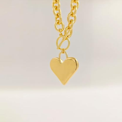 Airmb Heart Necklace for Women Gold/Silver Plated Trendy Heart Choker Lover Pendant Hypoallergenic Fashion Gold/Silver Necklace for Women Love Jewelry Gift for Women Girlfriend - color: Gold-Big Heart-Chunky O Chain