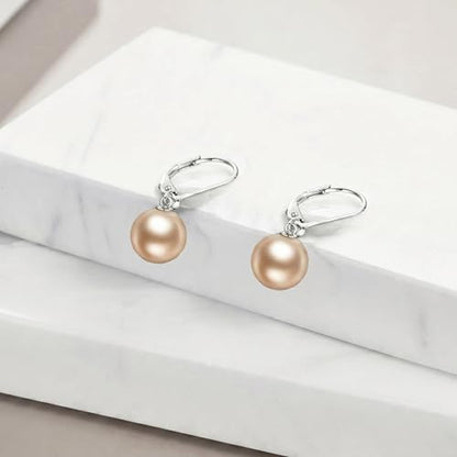 925 Sterling Silver Pearl Leverback Earrings Dangle Drop Jewelry Gifts for Women - style: Light Brown Pearl