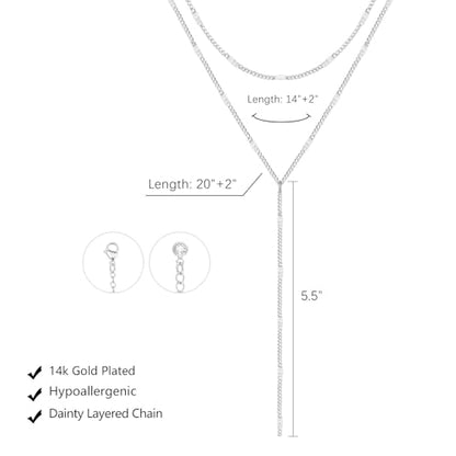 LULII Lariat Gold Necklace for Women Trendy Dainty 14k Gold Plated/Silver Layered Chain Drop Necklaces Y-Shaped Necklace Jewelry for Women Gifts - color: Y Layered necklace-Silver