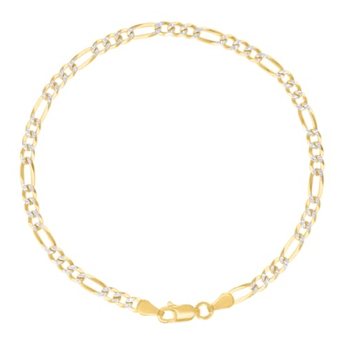 JewelryWeb 925 Sterling Silver Pave Super Flat Figaro Chain Two Tone 3.6mm Anklet Anklet for Women and Men - size: 7 inches