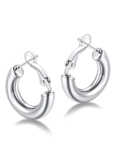 FaithHeart Silver/Black/Gold Stainless Steel Chunky Hoop Earrings for Women | Hypoallergenic Lightweight Hoop Earrings, Trendy Statement Thick Hoop, 20/30/40/50/60/70/80mm - color: Silver, size: 20mm