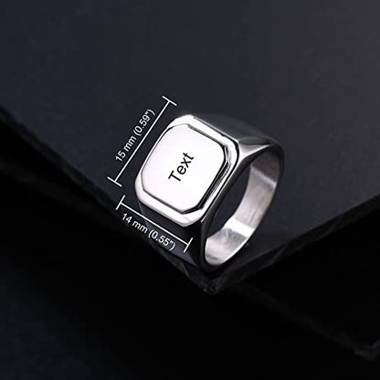 Initial Ring Letter Signet Ring for Men Women Personalized Name Engraved Stainless Steel Fashion Jewelry Wedding Couples Father Day Gift with Ring Size Adjusters - color: A3: Silver (Text)