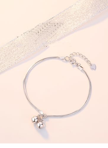 Fashion Double Bell Anklet Foot Rope for Women 925 Sterling Silver Ankle Bracelets Cute Boho Bell Charm Chain Beach Layered Anklet Adjustable Size Jewelry Gift for Her
