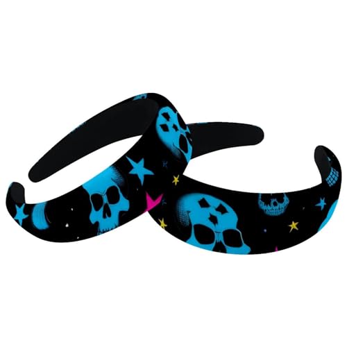 2 Pcs Wide Padded Headband Velvet Headbands Puffy Thick Hairbands Soft Hair bands for Women Girls Hair Accessories for Teen Girls,Colorful Mushroom Skulls - color: Multi-colored 18