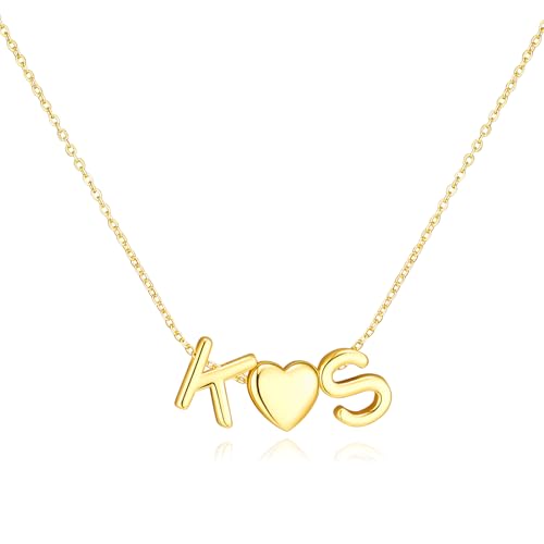 adoyi Initial Necklaces for Women 14k Gold Plated Layered bubble Letter Necklace Dainty Heart A-Z Pendant Necklace Initial Necklaces Stack Birthday Gifts for Women Jewelry - color: Gold-Heart, style: K+S