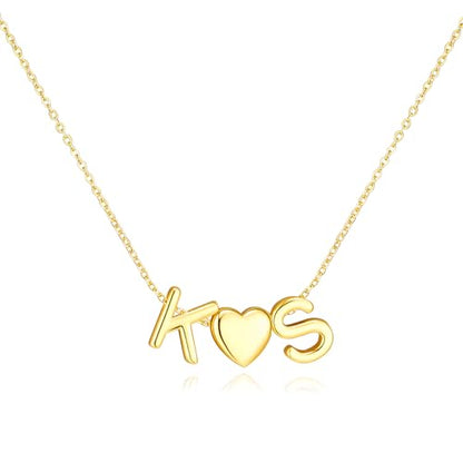 adoyi Initial Necklaces for Women 14k Gold Plated Layered bubble Letter Necklace Dainty Heart A-Z Pendant Necklace Initial Necklaces Stack Birthday Gifts for Women Jewelry - color: Gold-Heart, style: K+S